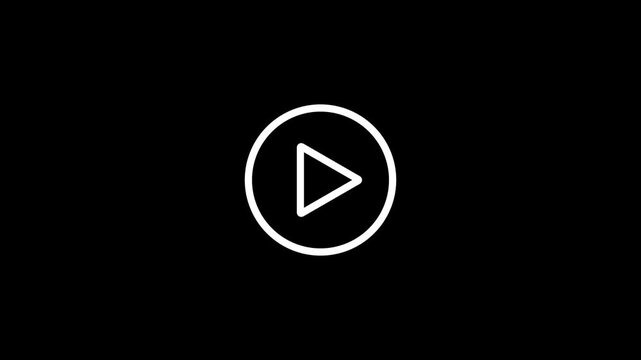 White play button animation. Minimalist white video play button icon on a black background.