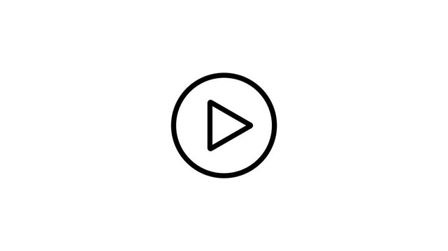Black play button animation. Minimalist white video play button icon on a white background. 
