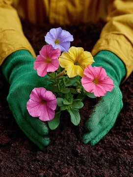 Vibrant Yellow and Pink Petunia Flowers in Bloom