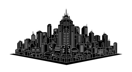 Fototapeta premium Modern City Skyline Silhouette with Isometric Perspective