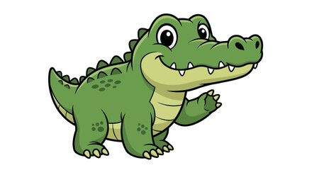 Fototapeta premium Cute cartoon alligator waving hello, friendly reptile character, isolated on white background
