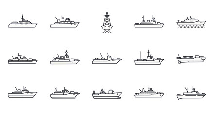 Set of navy ships, military vessels, and warships icons © Buku