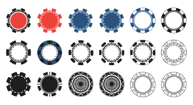 Poker Chips Collection: Red, Blue, Black, White - Casino Game Elements