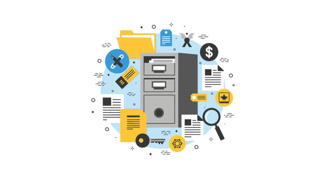 Business Document Management and Data Organization Concept Illustration with Filing Cabinet and Professional Office Archive Icons