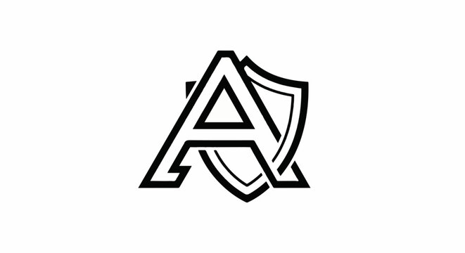 Stylized black letter A intertwined with a shield outline