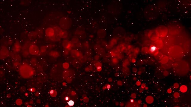 Red Hearts Motion And Bokeh For Valentine's Day Greeting Love Video. Romantic Looped Animation On Dark Red Background For Valentine's Day