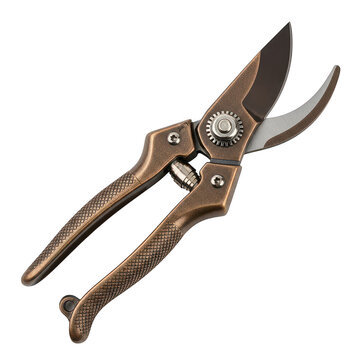 Vintage style metal garden pruners for trimming plants and flowers isolated on transparent background