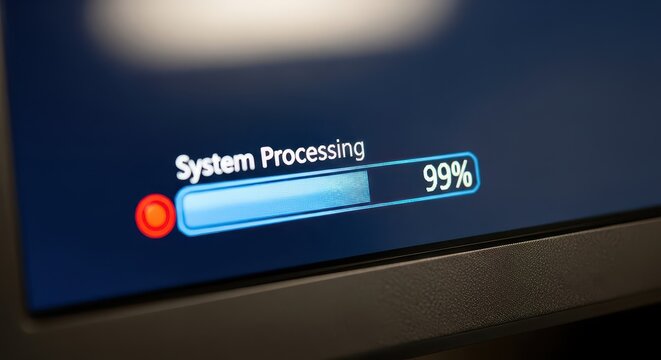 System processing bar indicates that an operation is almost finished on a digital display.