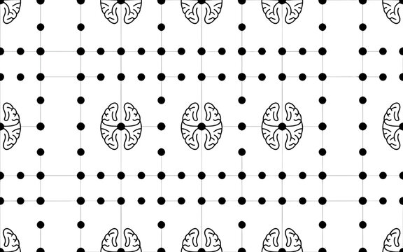 Brain illustrations on white background with black dots dot pattern neuroscience
