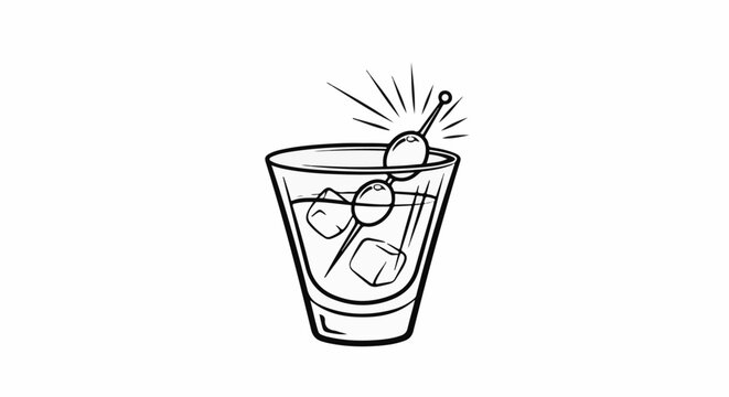 Stylized illustration of a cocktail with olives on a pick
