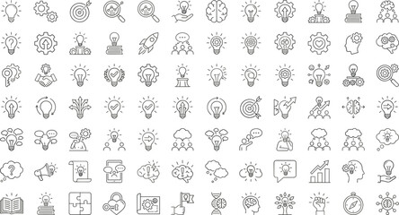 Obraz premium Innovation and Idea Generation Icon Set with Lightbulbs, Growth, Brainstorming, and Problem-Solving Symbols for Business and Creativity
