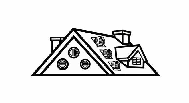 Stylized illustration of a house roof with multiple vents and a chimney