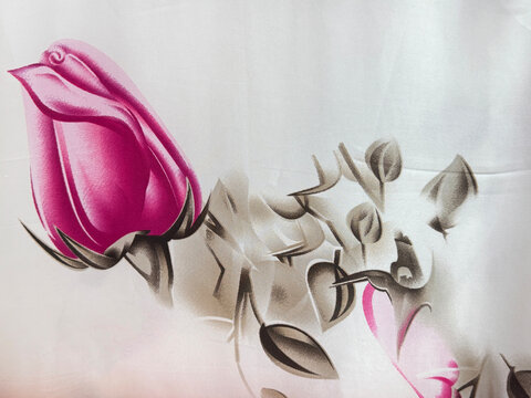 Graphic background of random red and purple tulip flower with white color background. Printed wallpaper and fabric concept. Seamless background texture.