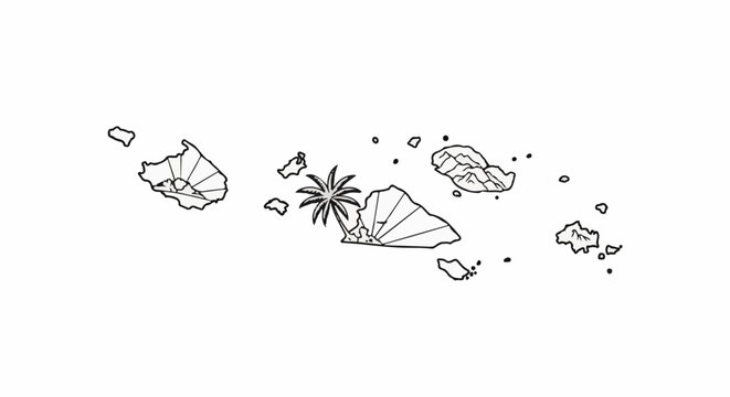 Stylized island chain with a palm tree on a central island
