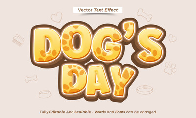 Fototapeta premium Dog's day 3d editable text effect, yellow cartoon pet theme vector illustration