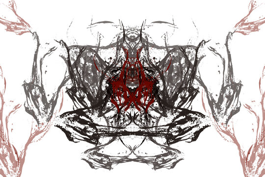 Rorschach test, mysterious symmetrical figures, created by computer.