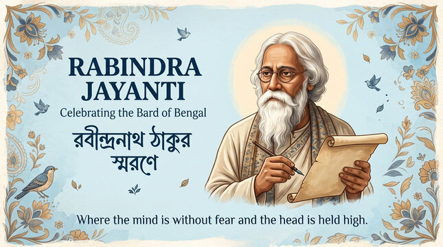 Rabindra Jayanti Vector Illustration Celebrating the Birth Anniversary of Rabindranath Tagore with Ektara Musical Instrument and Mango Tree