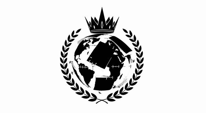 Global emblem with crown and laurel wreath symbolizing authority and achievement