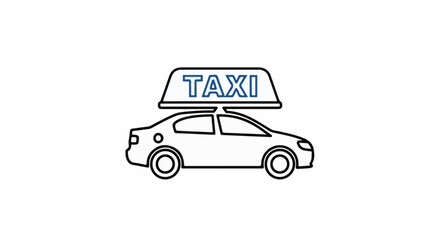 Fototapeta premium Simple line art illustration of a taxi cab with the word 