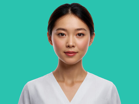 Female Nurse Portrait Isolated on Green Background Healthcare Professional Concept