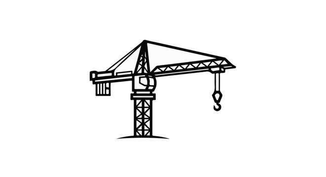Simple line drawing of a tower crane on a white background