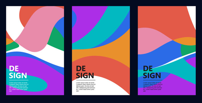 Collection of vertical banners with fluid wave shapes and colorful gradients for mobile app UI, social media stories.