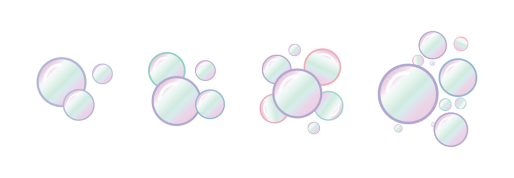 Soap Bubbles Icons Set &ndash; Foam, Sparkling Water & Fizzy Soda Vector Symbols