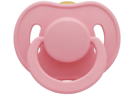 Pink baby pacifier isolated on white background, plastic infant dummy for newborn care, soft rose colored binky for toddler soothing and comfort