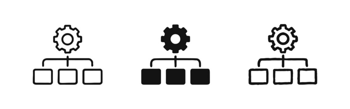 Organizational Hierarchy Chart with Gear Icon for Corporate Structure and Operations Management