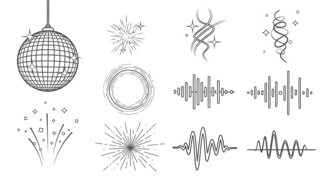 Disco Ball & Party Elements: Music, Celebration, Fun Icons Set