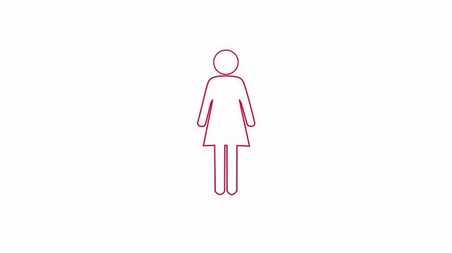Illustration of a woman symbol with a red outline. Animation of a woman icon in looping motion graphics. 4K video. white screen background.