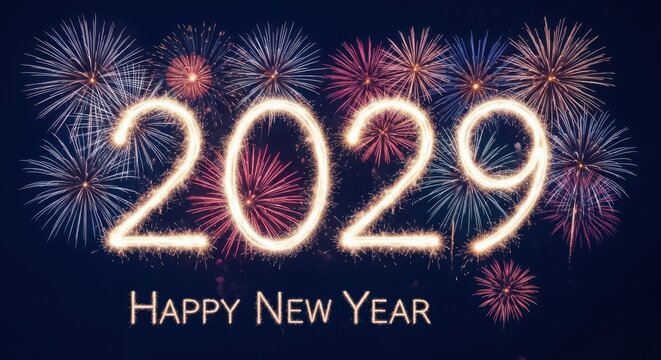 Happy new year 2029 celebration with fireworks illustration