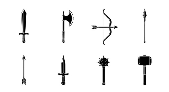Fantasy Weapons Collection: Sword, Axe, Bow, Arrow, Mace, Hammer, Spear