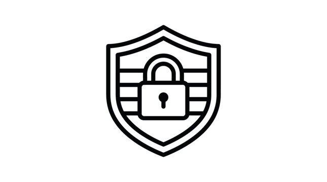 Minimalist shield icon with a lock symbolizing security, privacy, and protected access