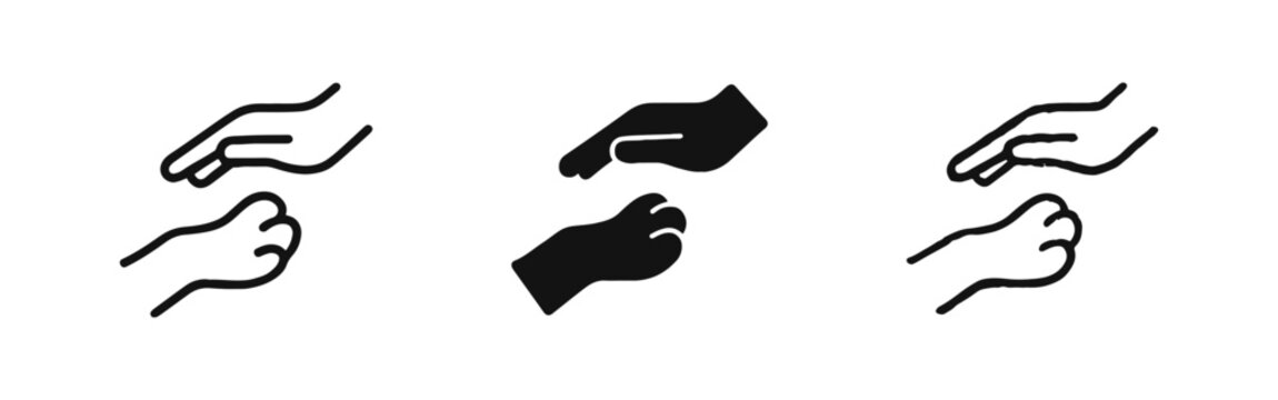 Human Hand and Animal Paw Icon Set - Symbols for Pet Care, Veterinary Help, and Animal Friendship