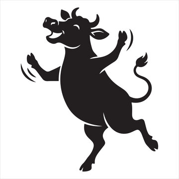 black filled cow silhouette dancing fighting laughing side view