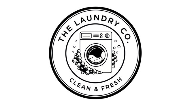 Laundry Company Logo: Washing Machine with Bubbles, Clean & Fresh.