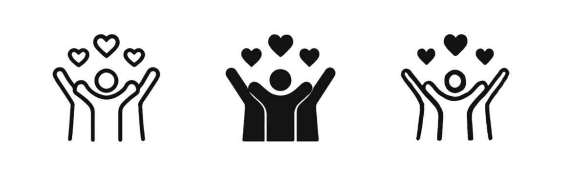 Joyful People with Hearts Icon Set - Figures Celebrating Love, Happiness, and Emotional Connection