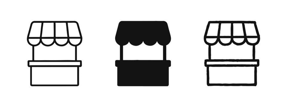 Market Stall Kiosk Icon Set - Symbols for Street Food, Small Business, and Retail Shopping