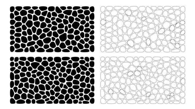 Vector pebble stone seamless pattern design, abstract irregular shapes texture, black and white contrast vector artwork, decorative background, modern vector illustration for creative projects