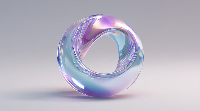 透明感のある虹色のガラスリング、オーロラカラーに輝く抽象的な3Dオブジェクト素材