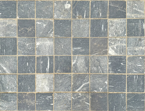 Monohcrome grey blue rectangular outdoor stone tiles with random shades and roughness. Suitable for exterior garden flooring. Seamless background texture.