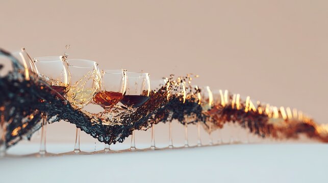 Artistic concept of wine glasses growing more fragile across decade scales, mapping the delicate trade-off between enjoyment and well-being