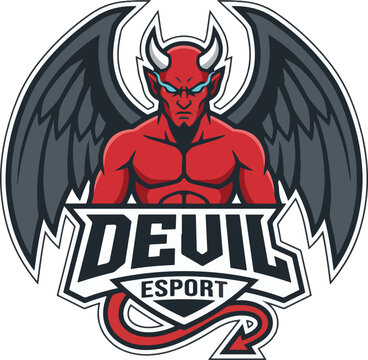 Esports devil mascot logo with wings