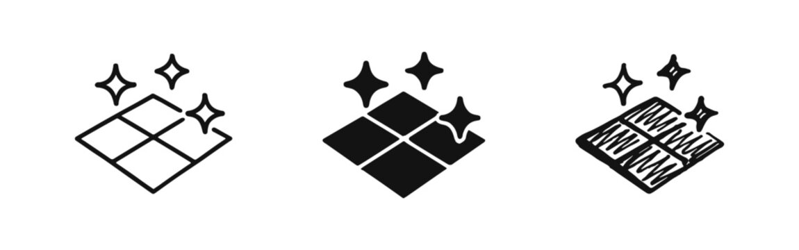 Clean Floor Tiles Icon Set with Shine for Interior Design
