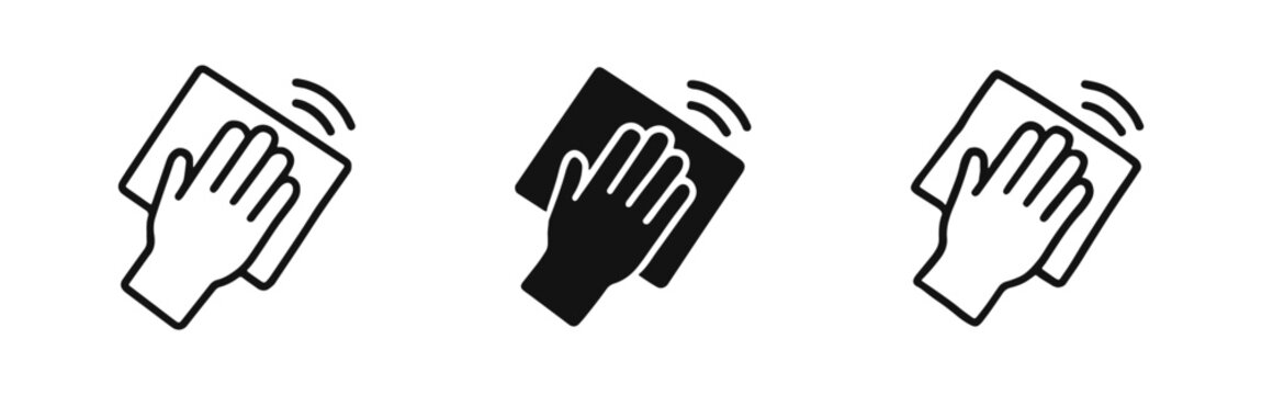 Hand Wiping with Cloth Icon Set for Surface Cleaning and Sanitization Graphics