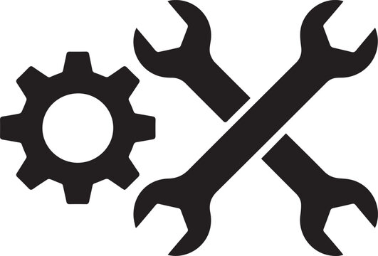 Gear and crossed wrenches, mechanical tools icon Vector