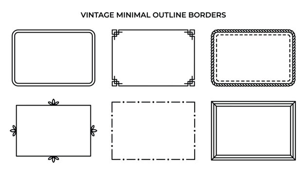 Vintage minimal outline borders collection on transparent background vector graphic for decorative purposes photo frames and scrapbooking elements.