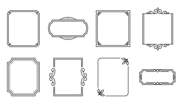Assortment of decorative frames with ornate vintage borders transparent background vector graphics for invitations cards and design projects.