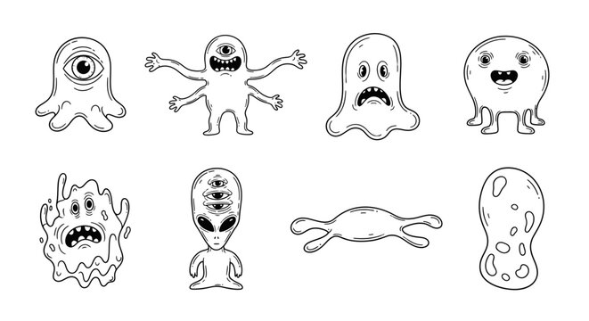Funny Cartoon Monsters Collection - Hand Drawn Alien Creatures
